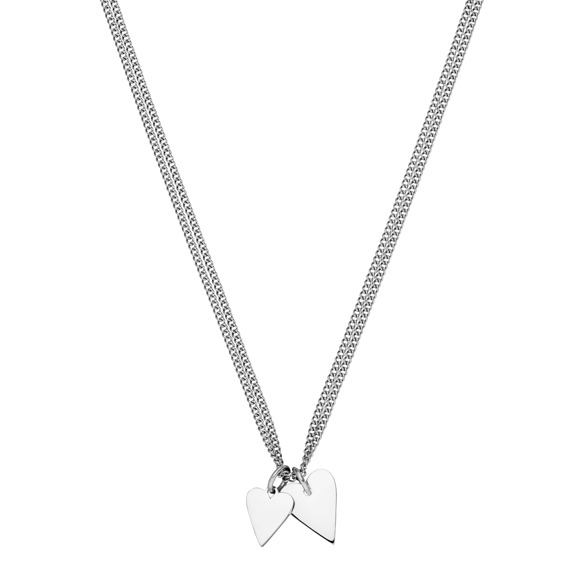 Silberne Kette mit zwei herzförmigen Anhängern von PURELEI, elegant und modern.