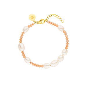 Zartes Armband aus Süßwasserperlen und rosa Steinen, PURELEI, elegant und feminin.