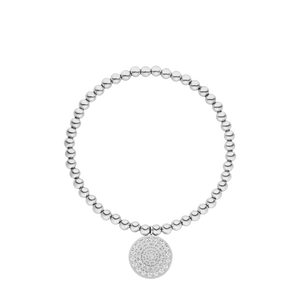 Silbernes Armband mit glänzenden Perlen und funkelndem Anhänger von PURELEI.