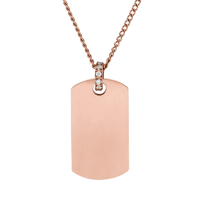 PURELEI Plate Charm Kette aus roségoldenem Edelstahl mit Zirkonia, elegant und nickelfrei, inspiriert von island-spirit.