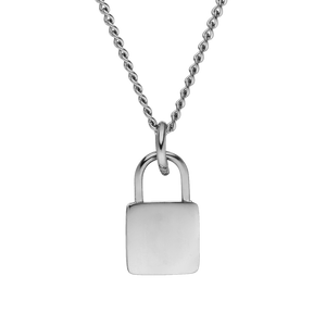 PURELEI Padlock Charm Kette aus nickelfreiem, silbernem Edelstahl mit schlichter Eleganz und cleanem Design.