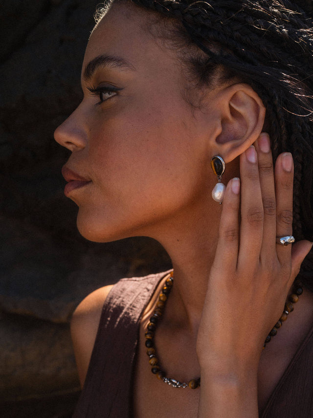 Tiger's Eye Pearl Earring