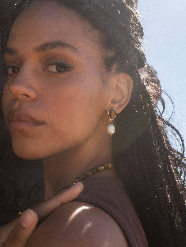 Tiger's Eye Pearl Earring