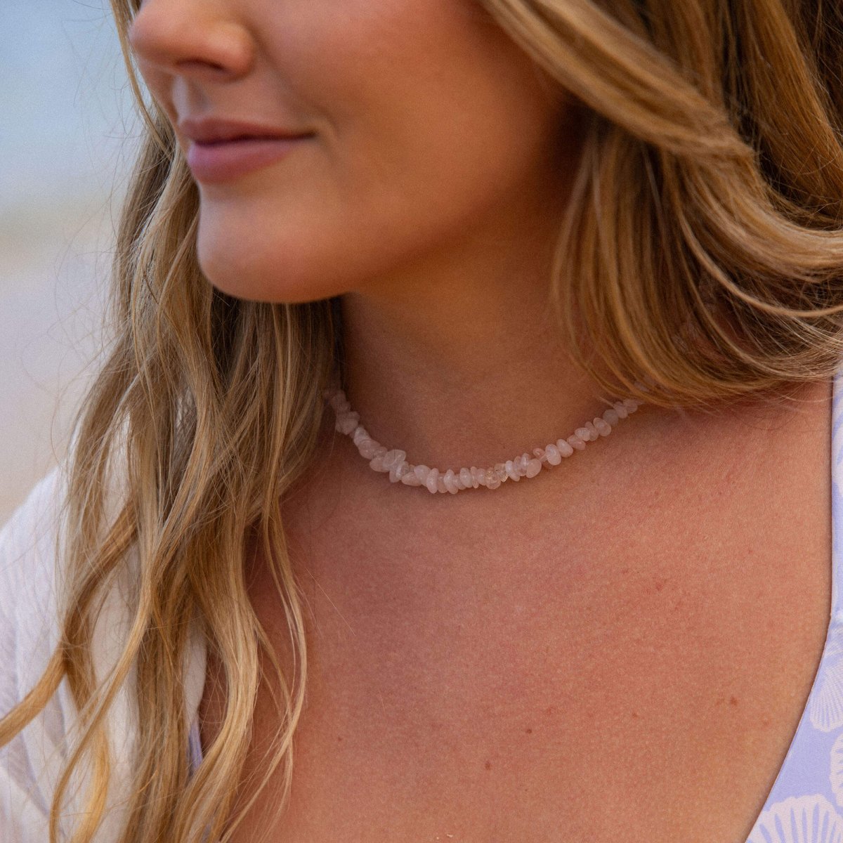 Collana In Quarzo Rosa Naturale – Perle Rotonde 6/8/10/12 Mm – Lunghezza 14-48 Pollici – Argentato