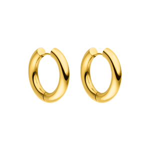 Goldene Creolen von PURELEI mit elegantem, geschwungenem Design, strahlen zeitlose Eleganz aus.